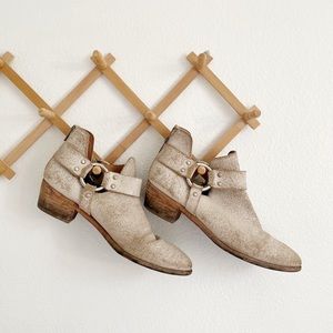 Frye Ankle Booties - Ray Harness Boot in Distressed Cream with Back Zip